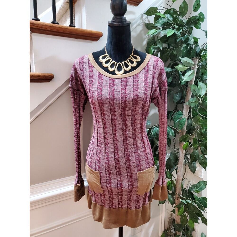 Her She Women Purple Polyester Long Sleeve Round Sleeve Pullover Sweater Size M